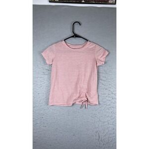 Dip Shirt Girls 8-10 Pink Stripe Short Sleeve Side Tie Crewneck Tee T-Shirt